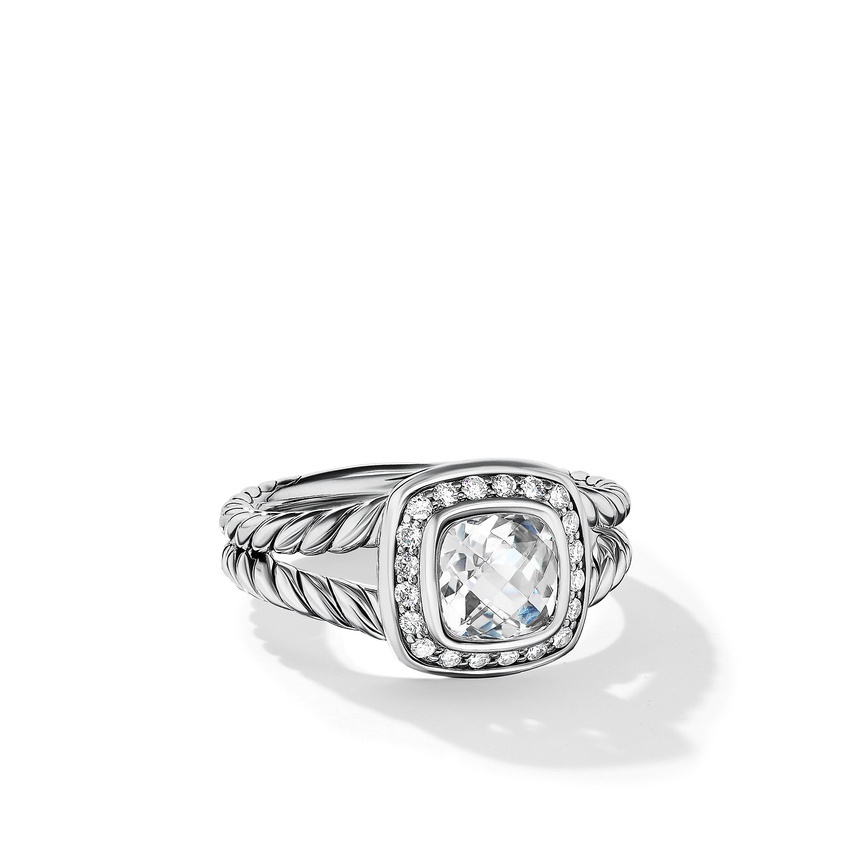 David Yurman Petite Albion Ring with White Topaz and Diamonds - Size 5