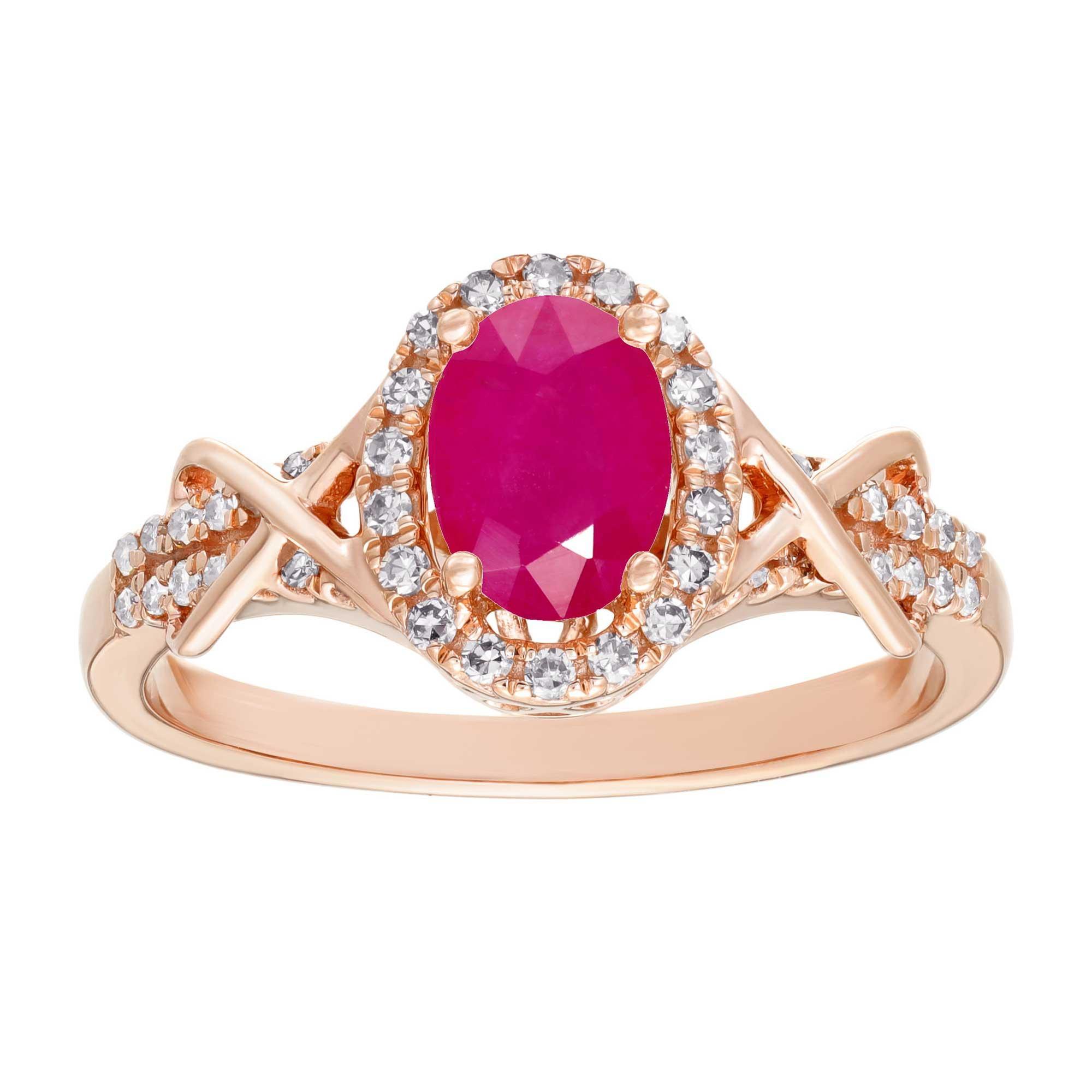 Ruby and 1/4ctw Diamond Rose Gold Ring - Size 9