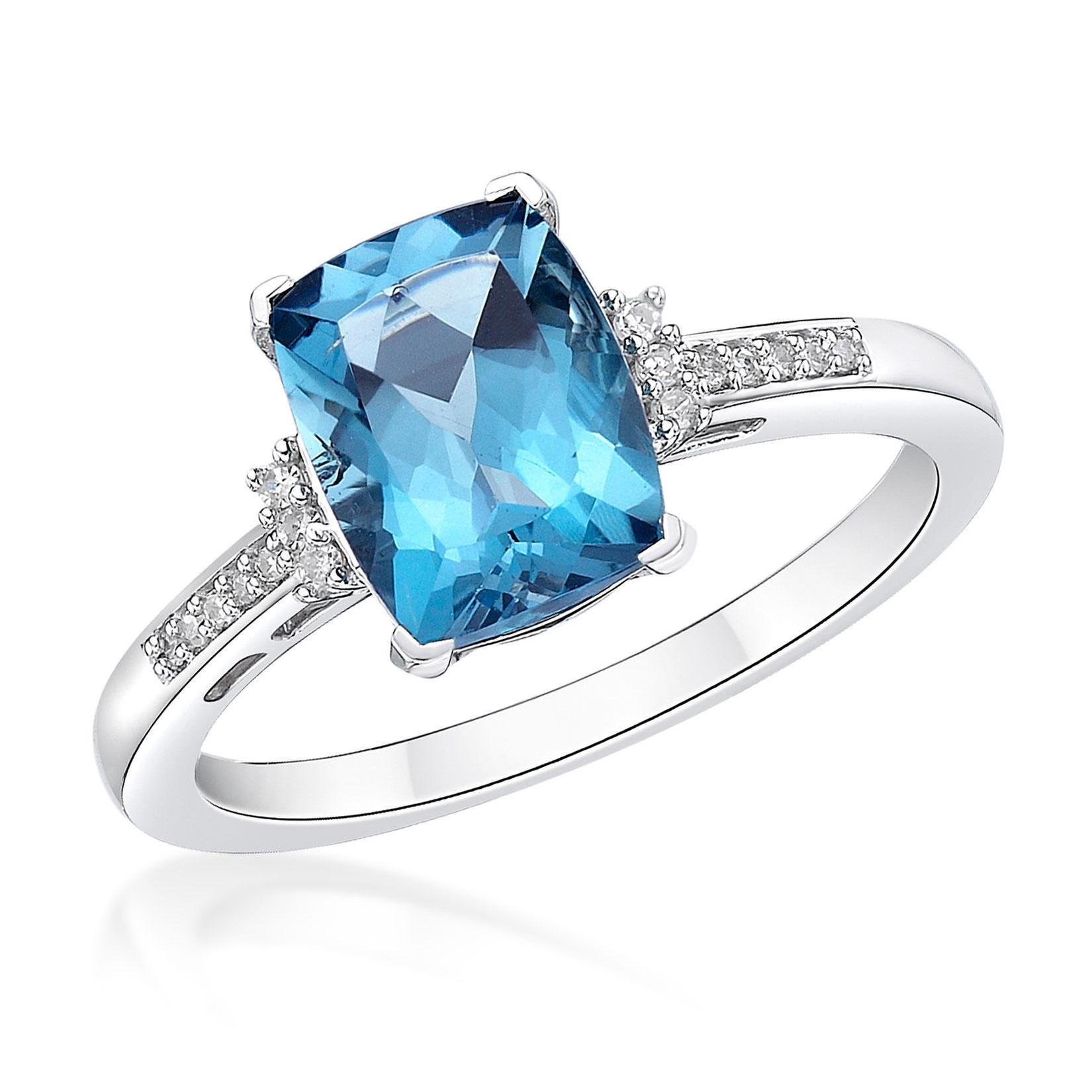 London Blue Topaz and Diamond White Gold Ring - Size 8