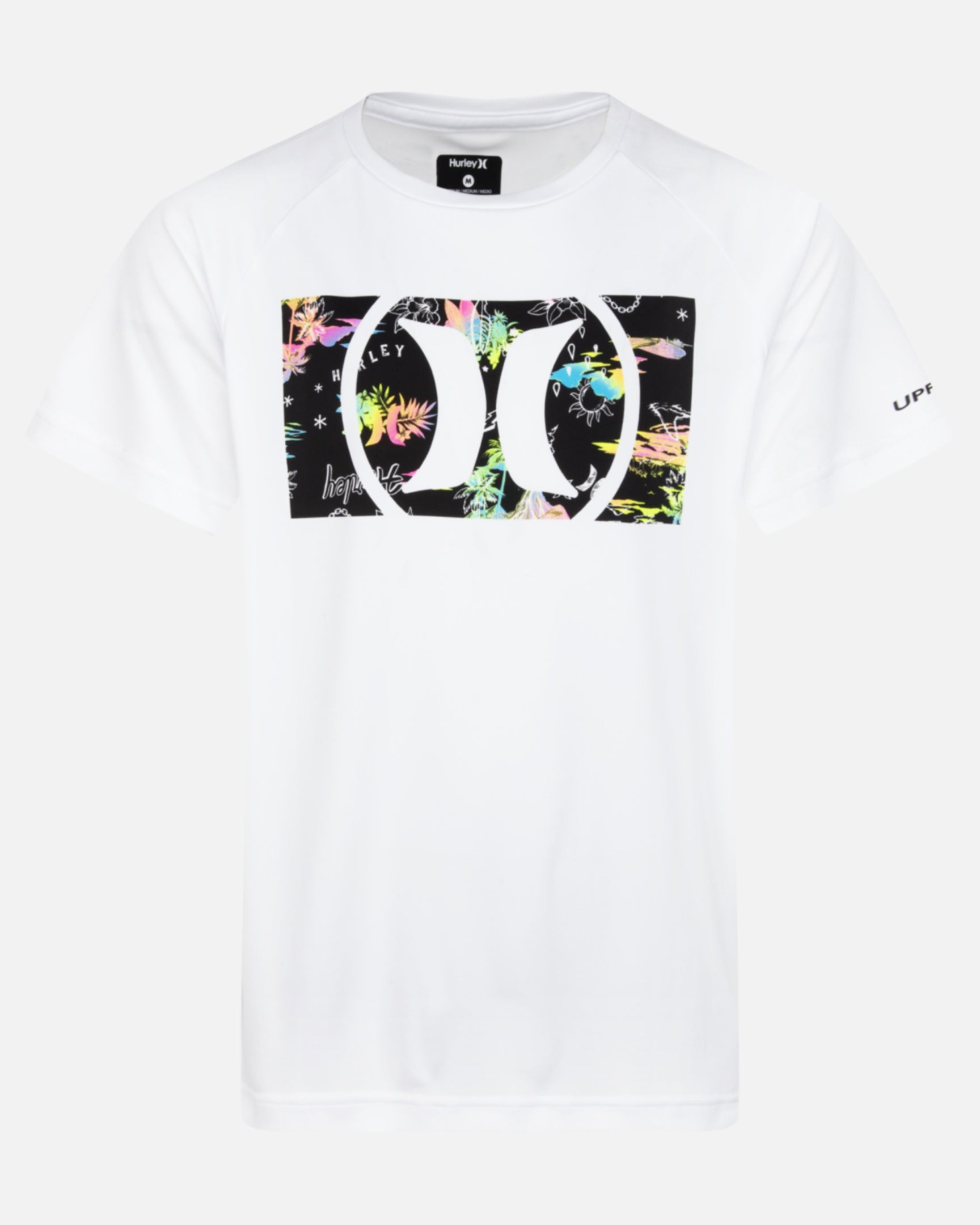 Boys' H2O-Dri Print Fill Short Sleeve Rashguard in White, Size Small