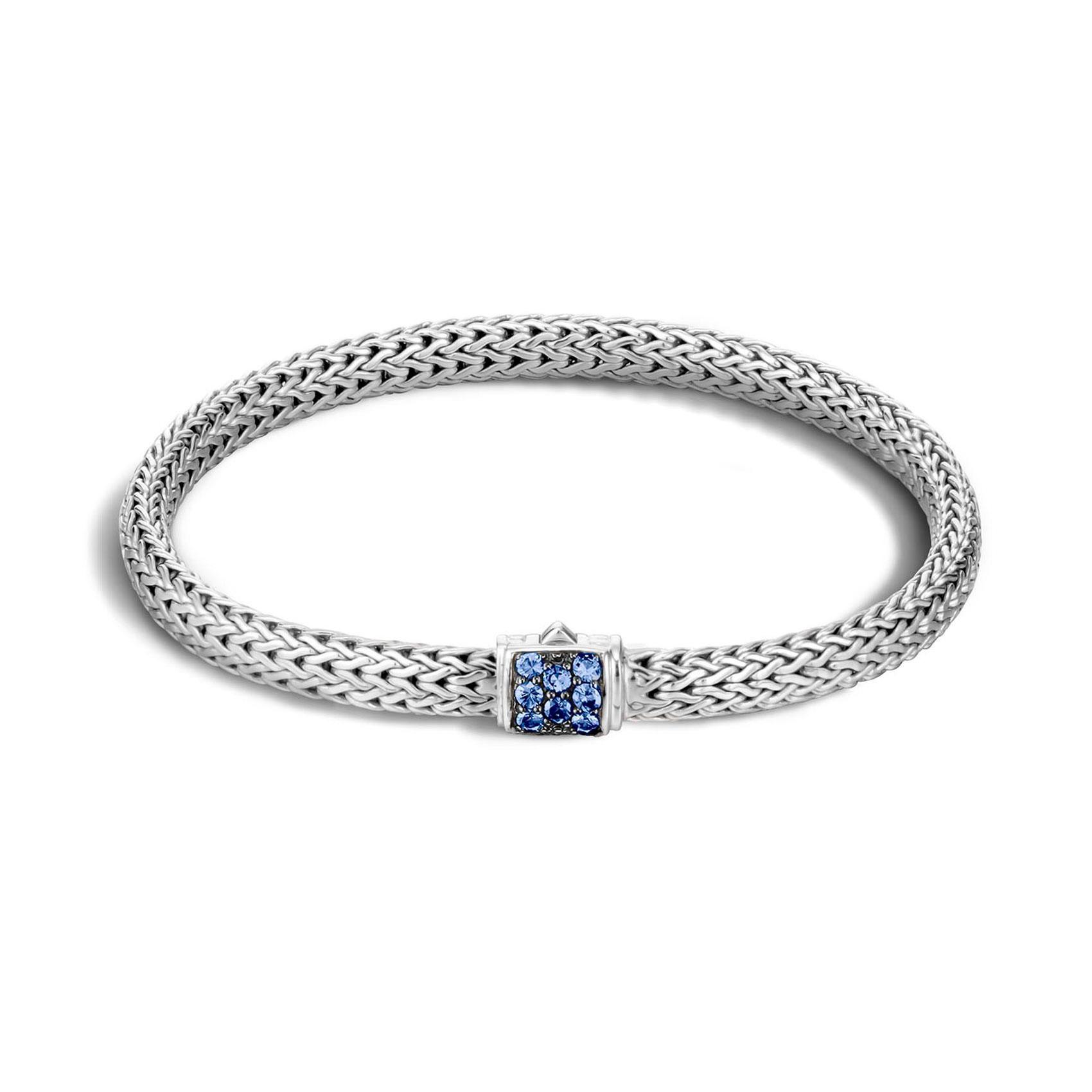 John Hardy Classic Chain 5mm Bracelet in Sterling Silver with Blue Sapphires, Large