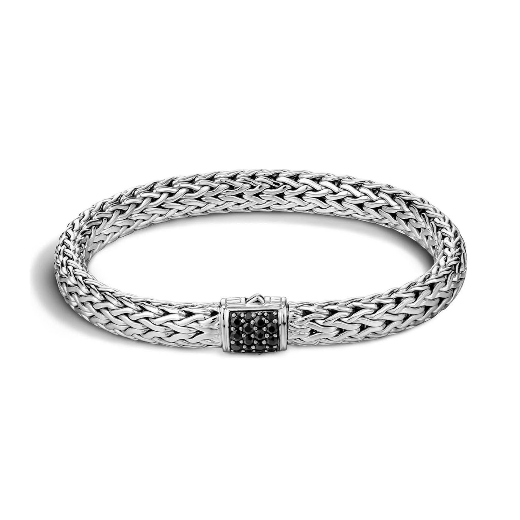John Hardy Classic Chain 7.5mm Bracelet in Sterling Silver with Black Sapphires - Small