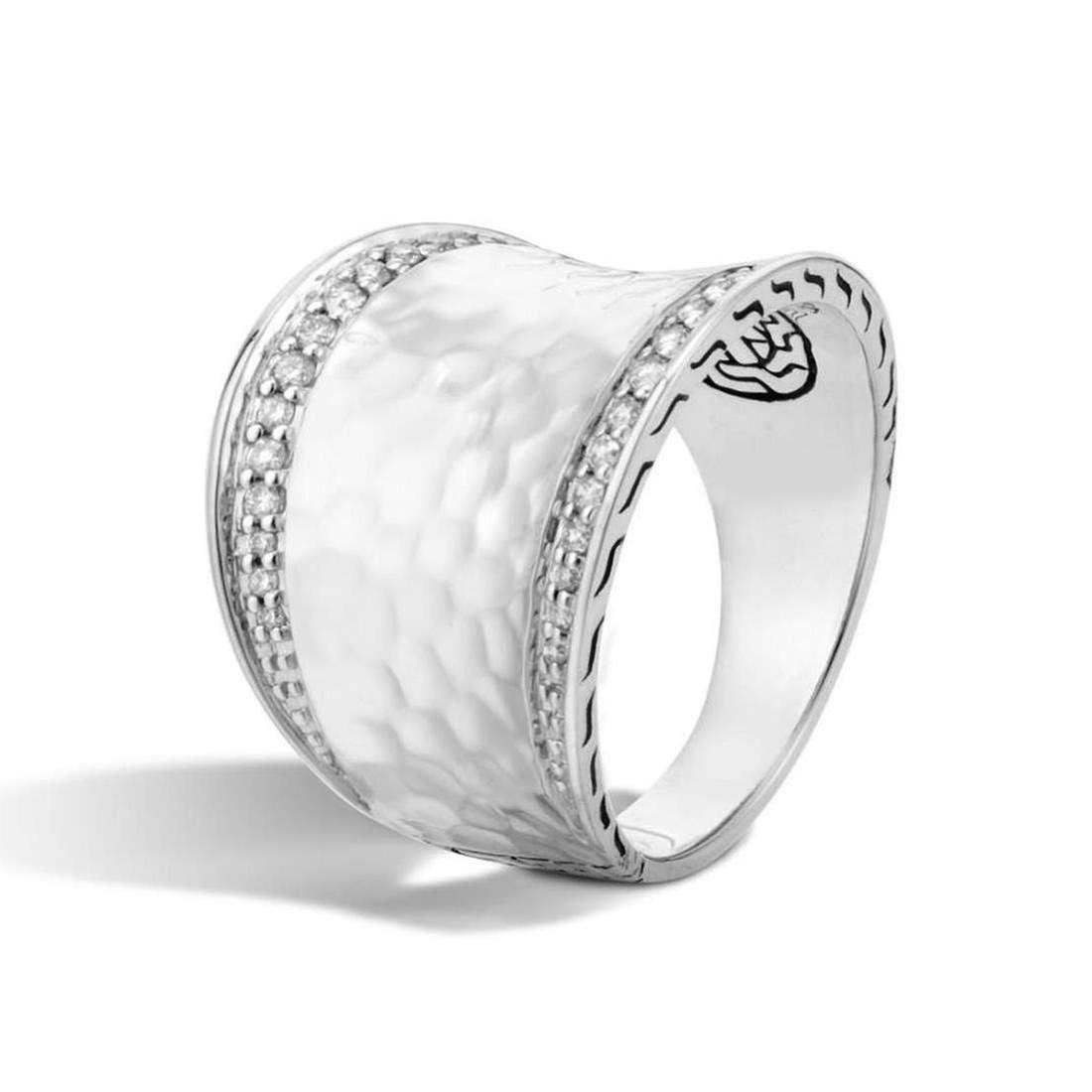 John Hardy Classic Chain Hammered Diamond Saddle Ring 1/4ctw - Size 7