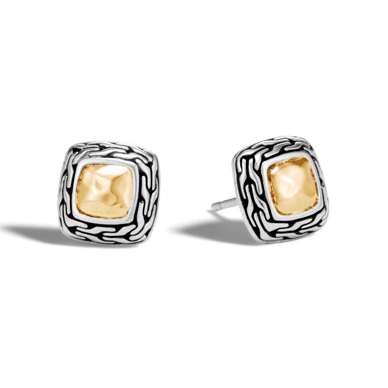 John Hardy Classic Chain Two-Tone Hammered Large Stud Earrings