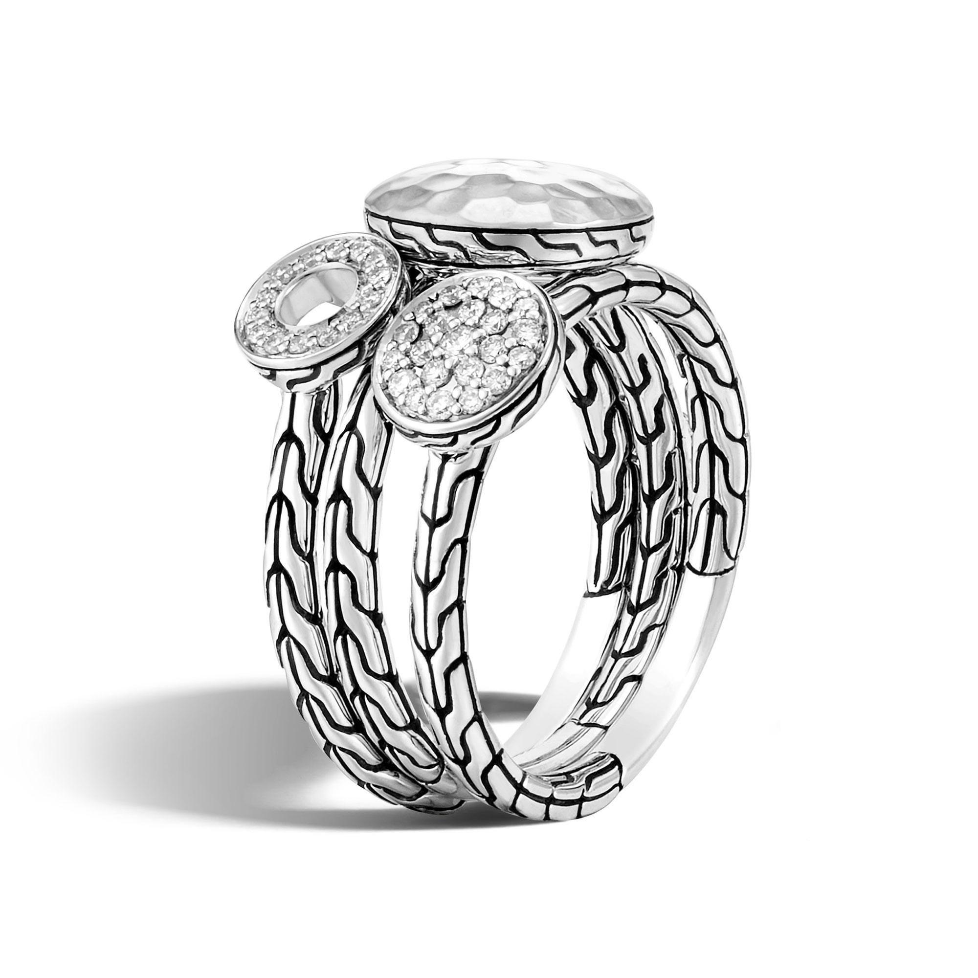 John Hardy Palu Hammered Stackable Ring with Diamonds - Size 7
