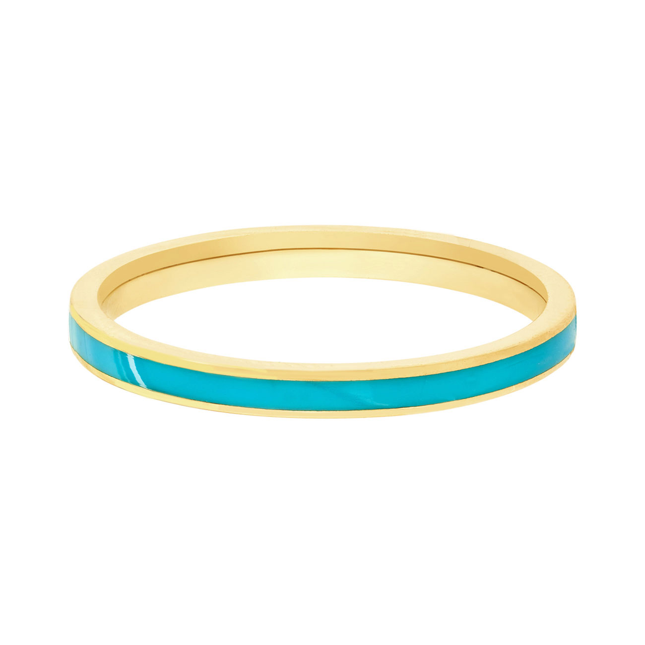 Turquoise Enamel Yellow Gold Stackable Ring - Size 7