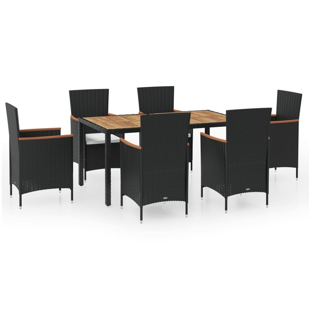 vidaXL 7 Piece Patio Dining Set with Cushions Poly Rattan