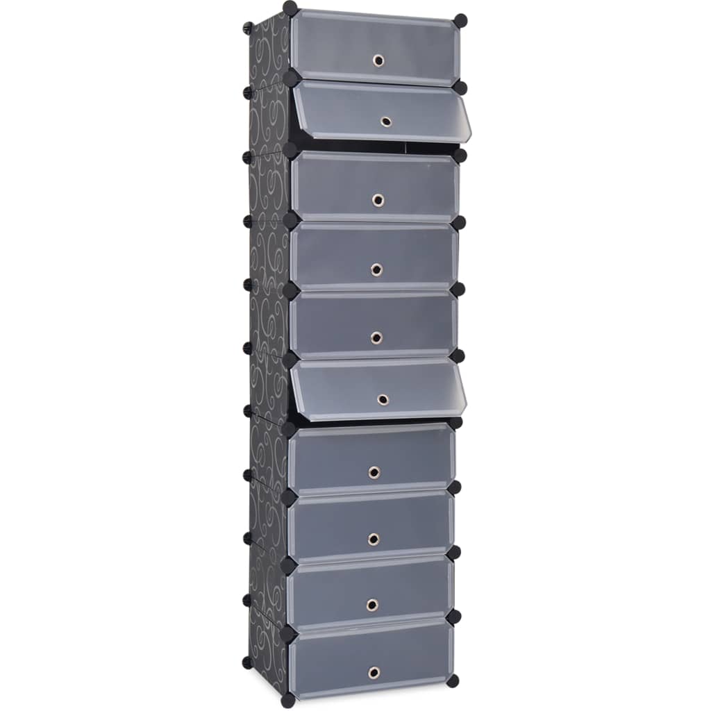 vidaXL Interlocking Shoe Organizer with 10 Compartments Black