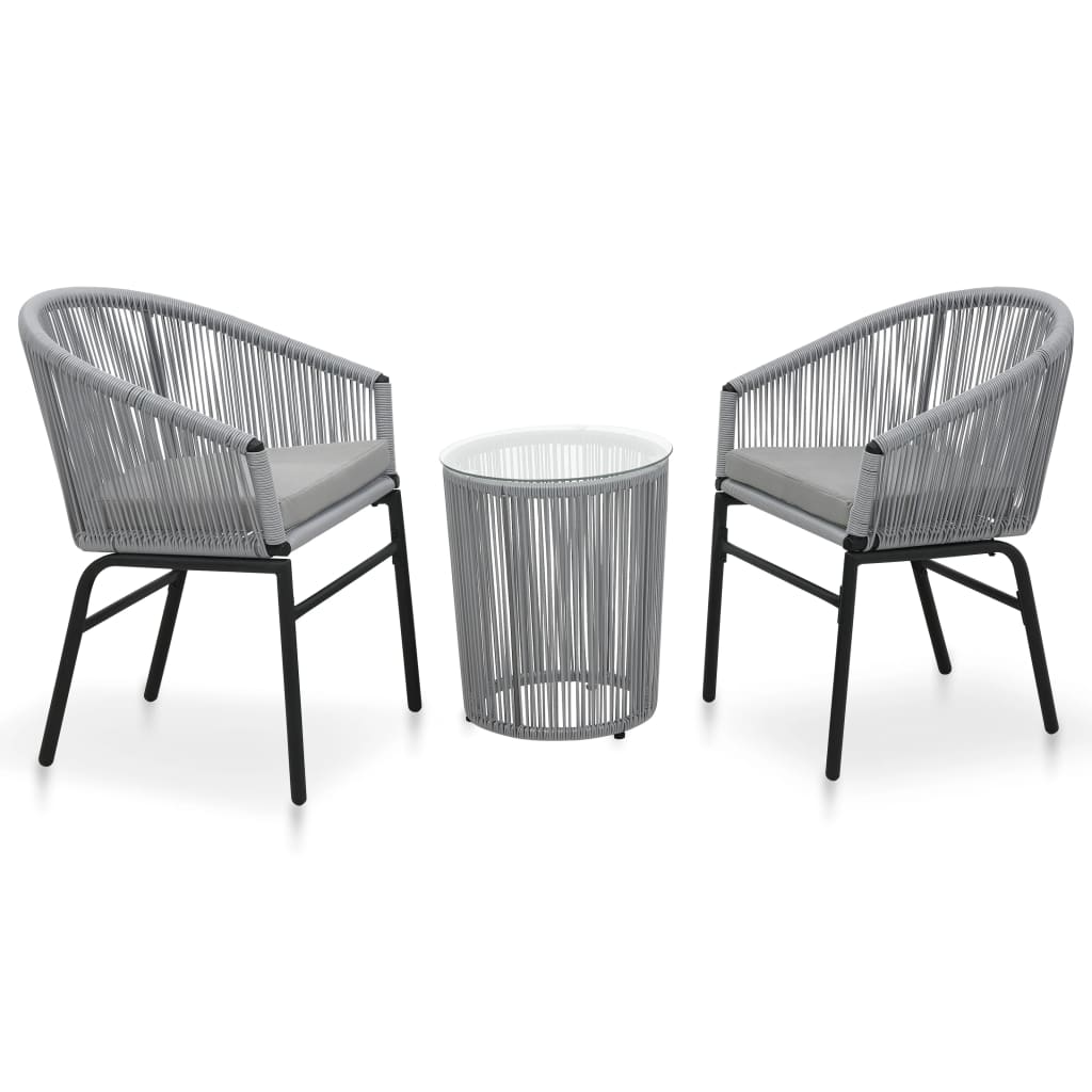 vidaXL 3 Piece Bistro Set with Cushions PE Rattan Gray