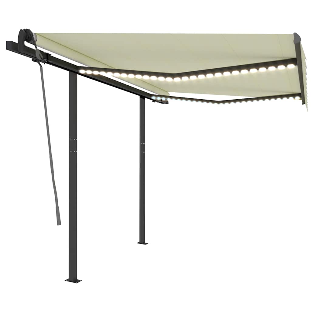 vidaXL Manual Retractable Awning with LED 9.8'x8.2' Cream