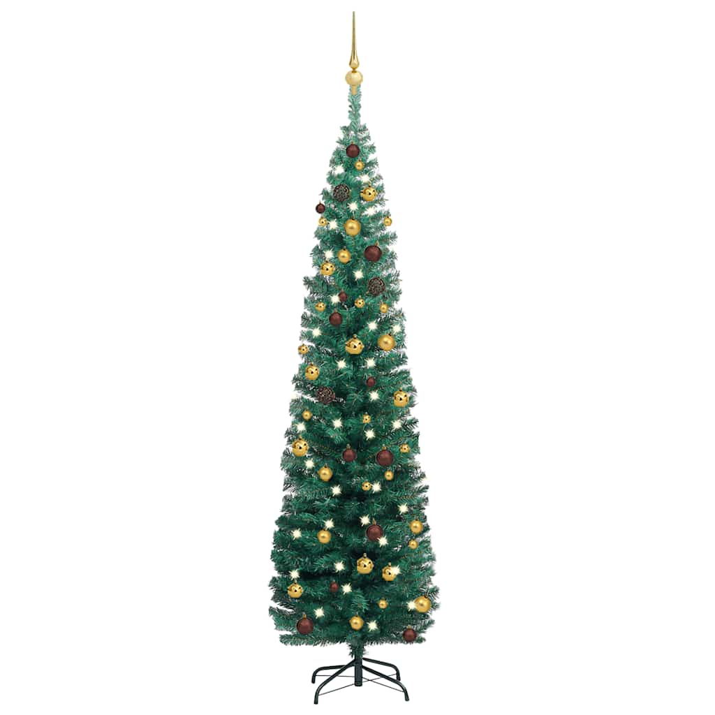vidaXL Slim Artificial Pre-lit Christmas Tree with Ball Set Green 70.9"