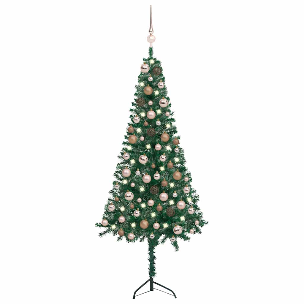 vidaXL Corner Artificial Christmas Tree LEDs&Ball Set Green 47.2" PVC