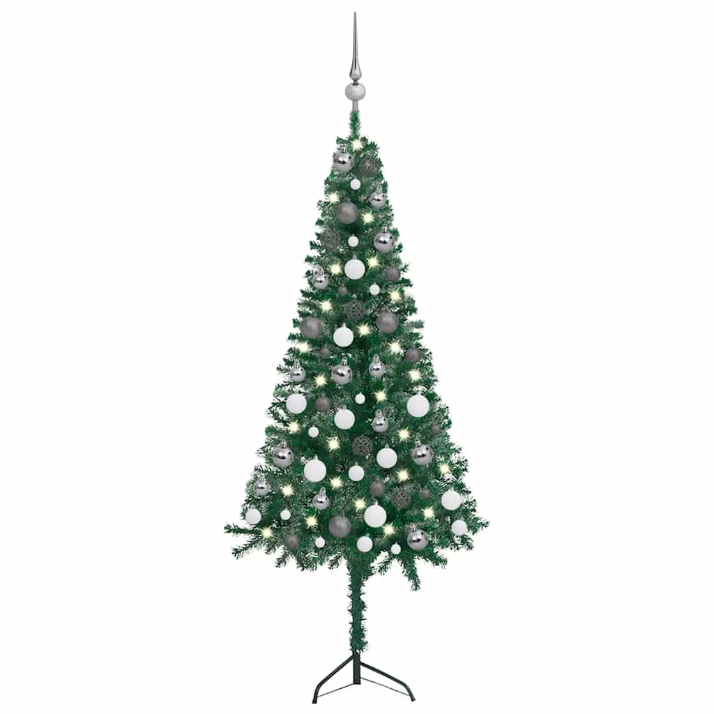 vidaXL Corner Artificial Christmas Tree LEDs&Ball Set Green 47.2" PVC
