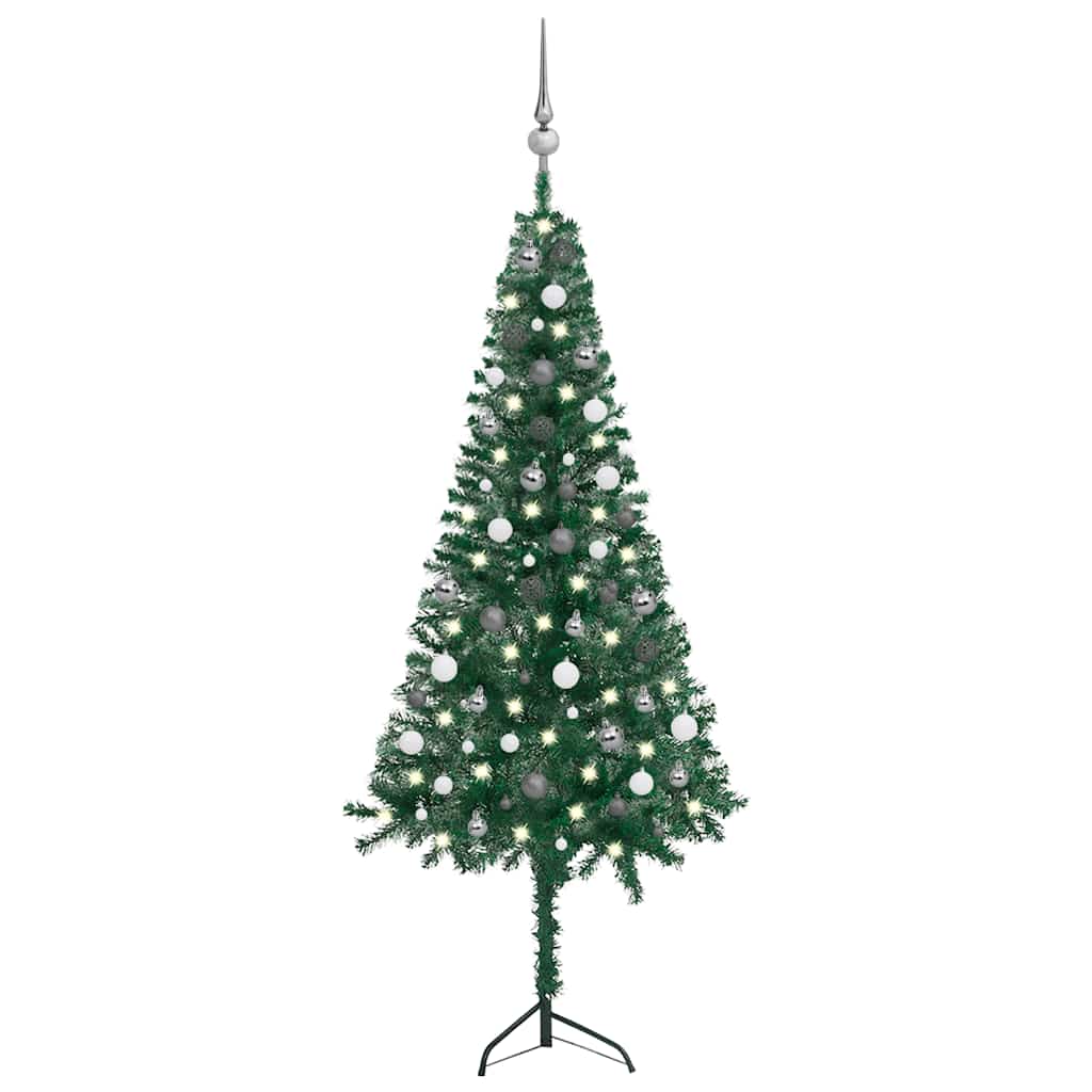 vidaXL Corner Artificial Christmas Tree LEDs&Ball Set Green 70.9" PVC