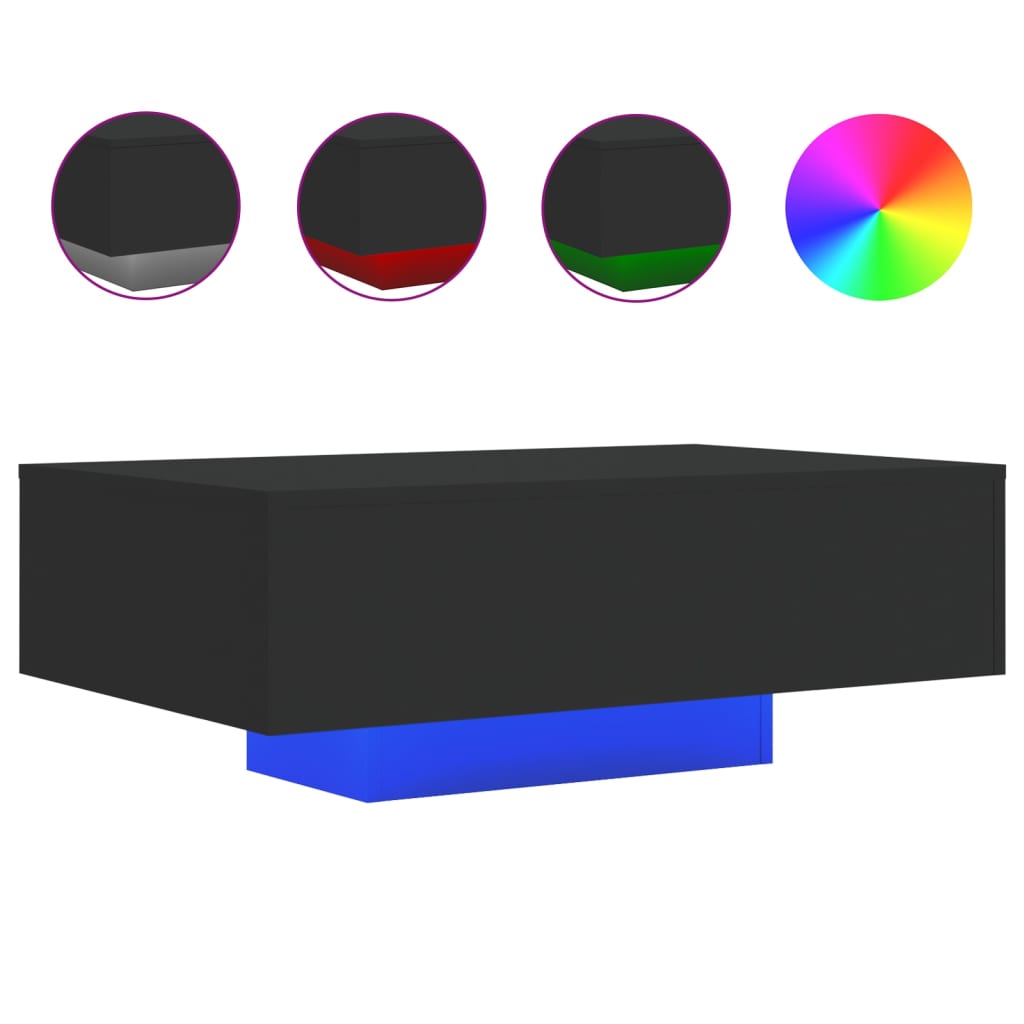 vidaXL Coffee Table with LED Lights Black 33.5"x21.7"x12.2"