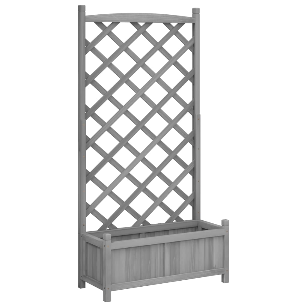 vidaXL Planter with Trellis Gray Solid Wood Fir