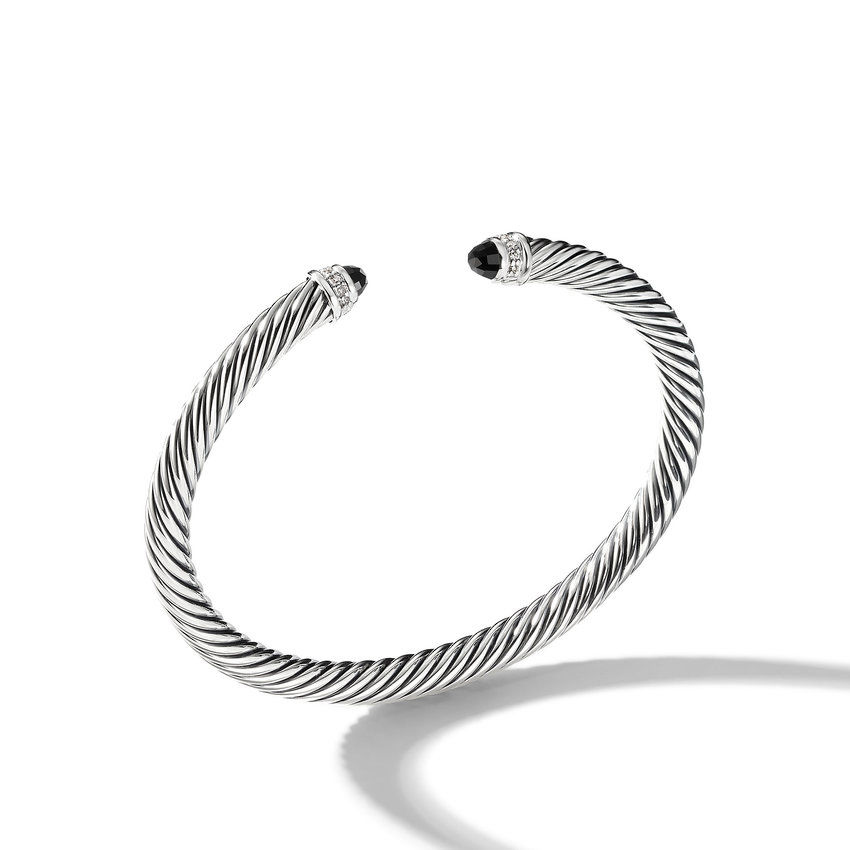 David Yurman Cable Classics Color Bracelet with Black Onyx and Pave Diamonds, 5mm - Size Large