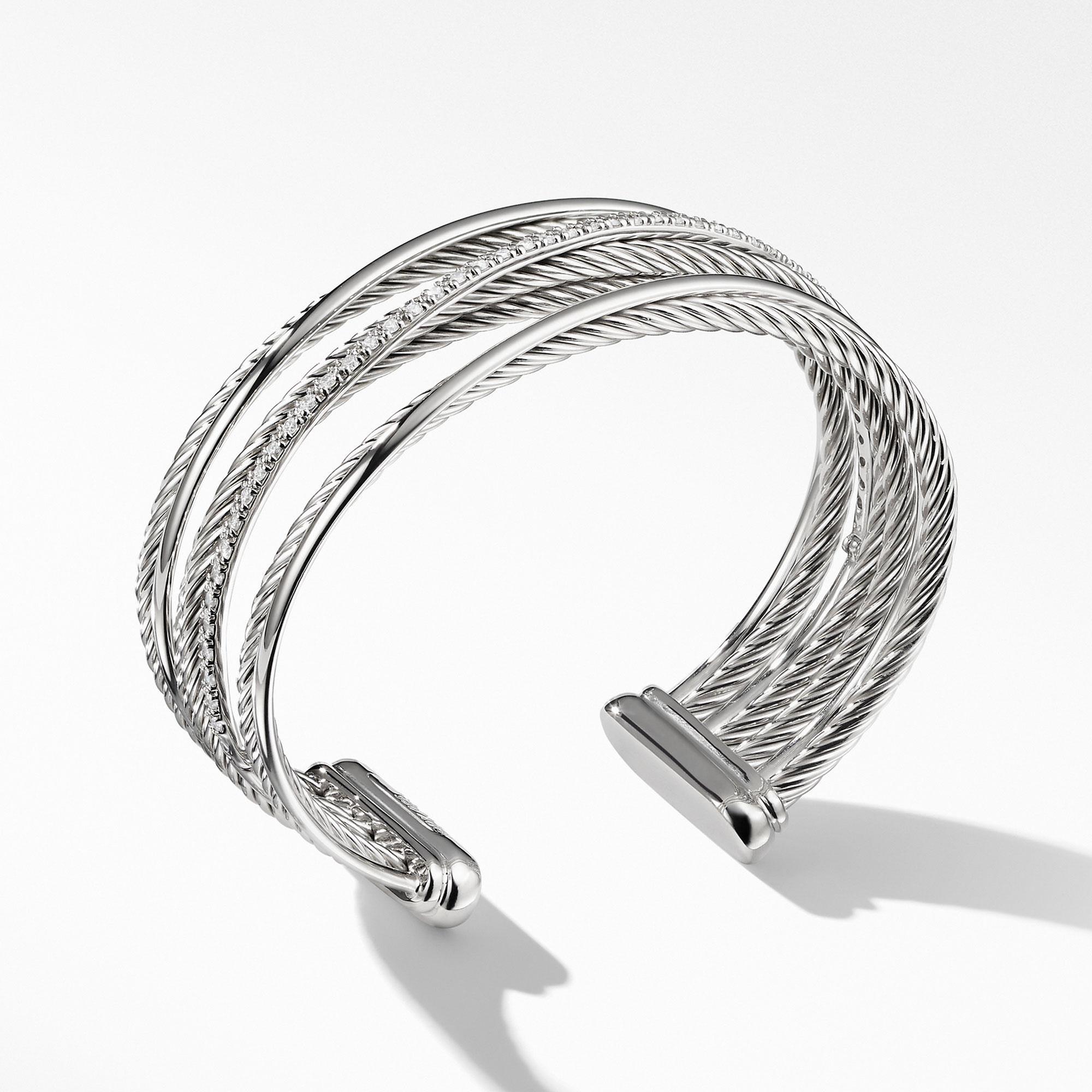 David Yurman Crossover Collection Four-Row Cuff with Diamonds, 23mm