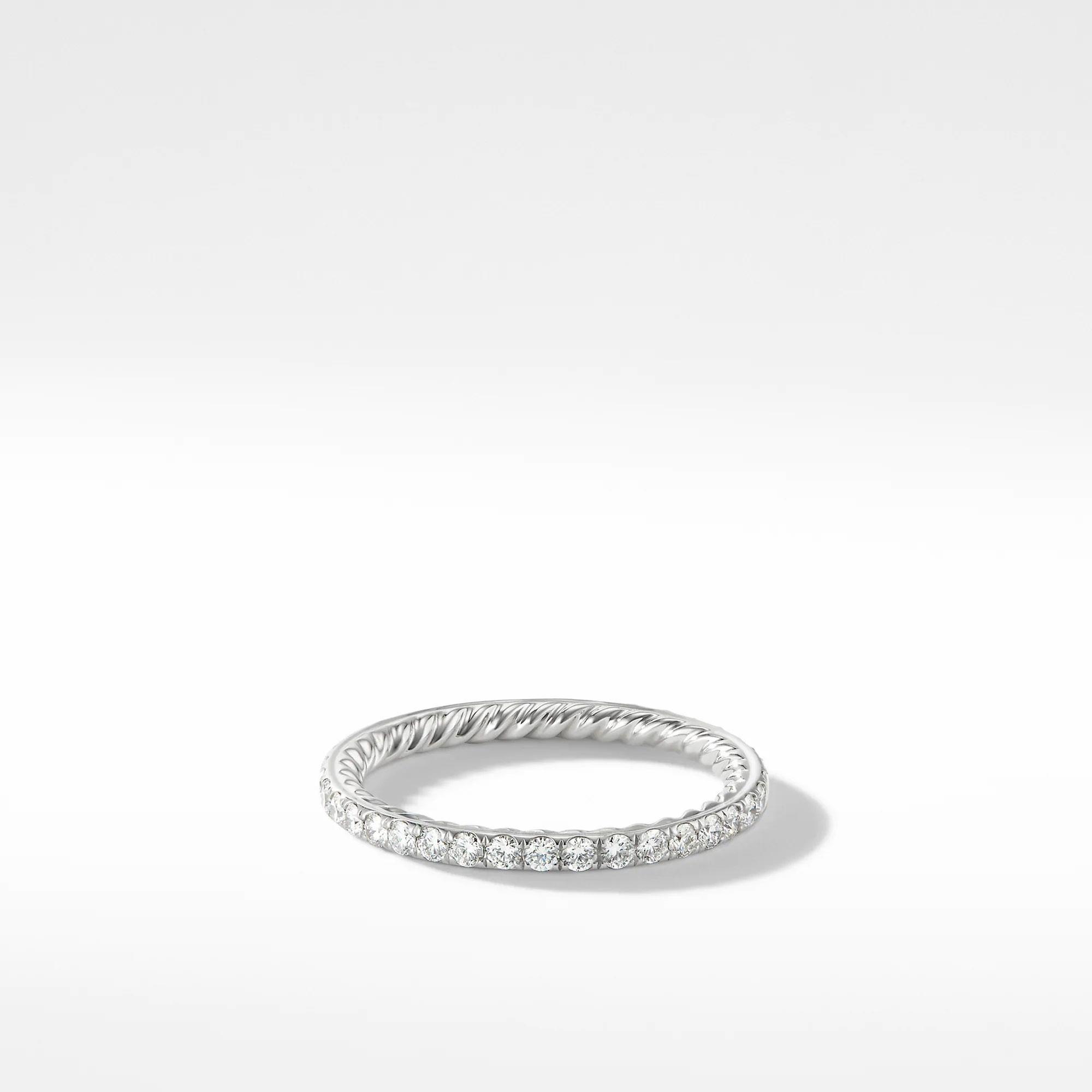 David Yurman DY Eden Band Ring in Platinum with Pave Diamonds, 1.85mm - Size 6