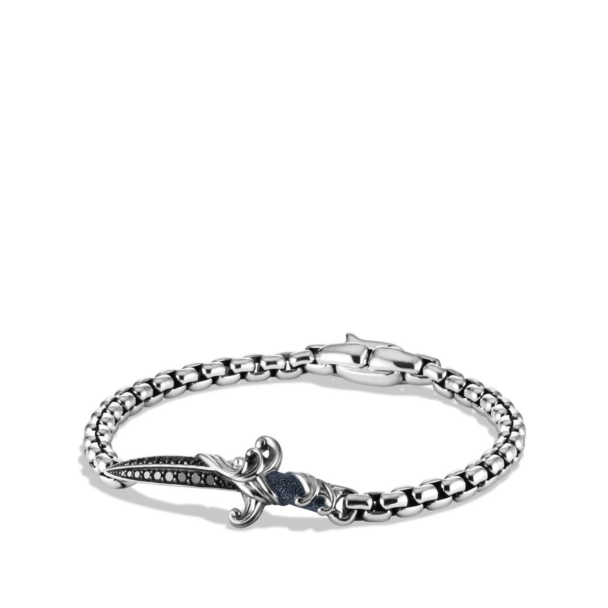 Men's David Yurman Waves Dagger Bracelet with Treated Black Diamonds - Size Medium