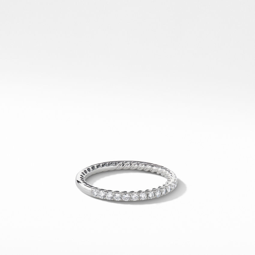 David Yurman Eden Partway Band Ring in Platinum with Pave Diamonds | Size 7.5