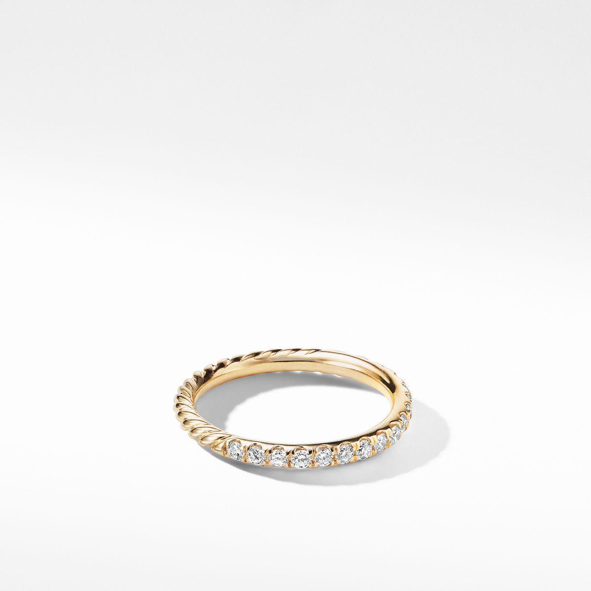 David Yurman Cable Collectibles Stack Ring in 18K Yellow Gold with Pave Diamonds - Size 4.5