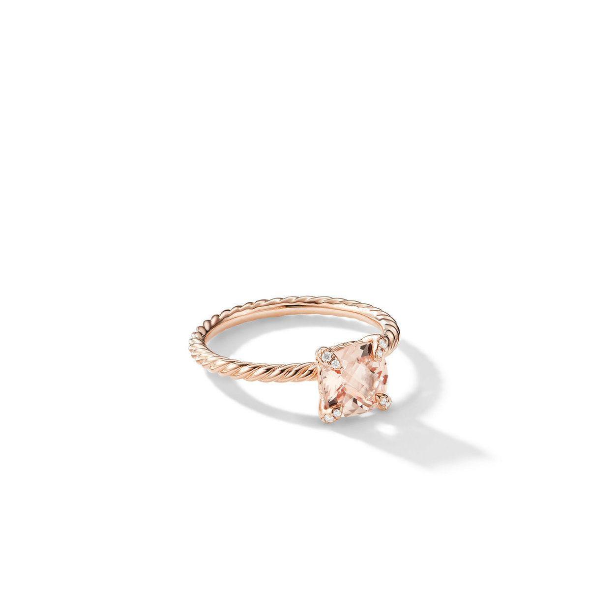 David Yurman Chatelaine Ring with Morganite and Diamonds in 18k Rose Gold | Size 7