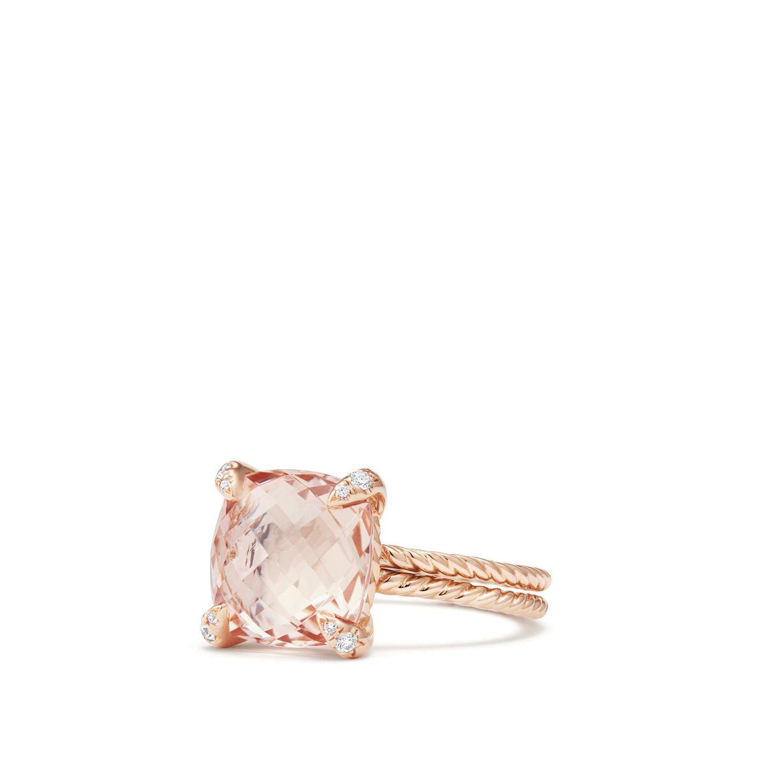 David Yurman Chatelaine Ring with Morganite and Diamonds in 18k Rose Gold, 11mm - Size 5.5