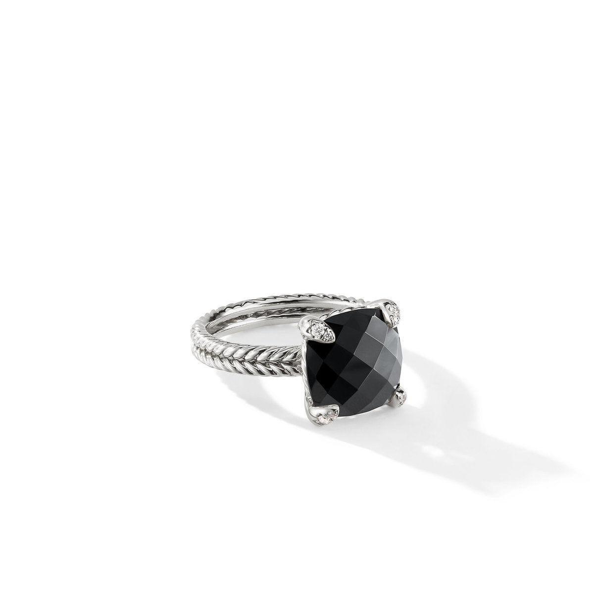 David Yurman Chatelaine Ring with Black Onyx and Diamonds, 11mm - Size 6
