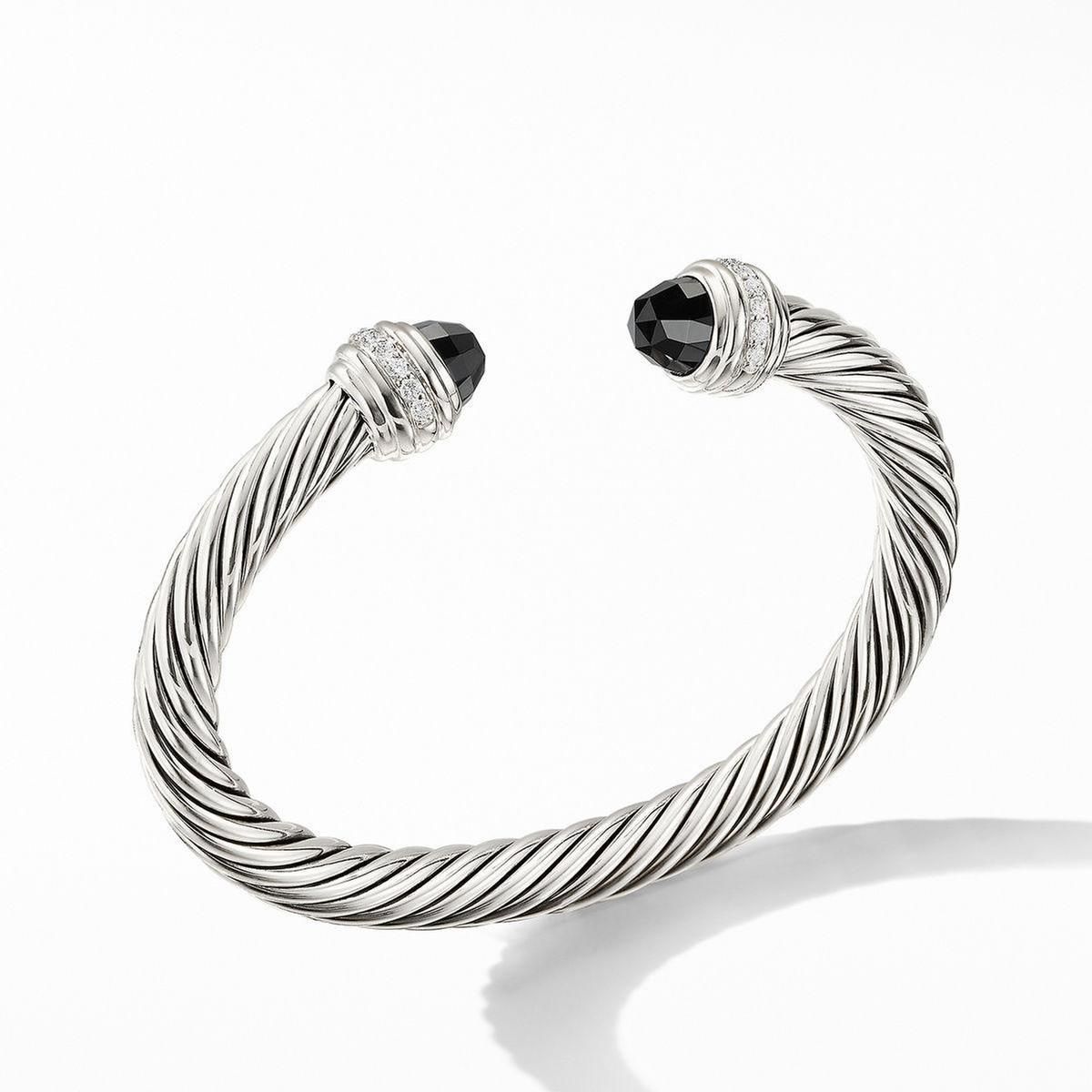 David Yurman Cable Classics Color Bracelet with Black Onyx and Pave Diamonds | 7mm
