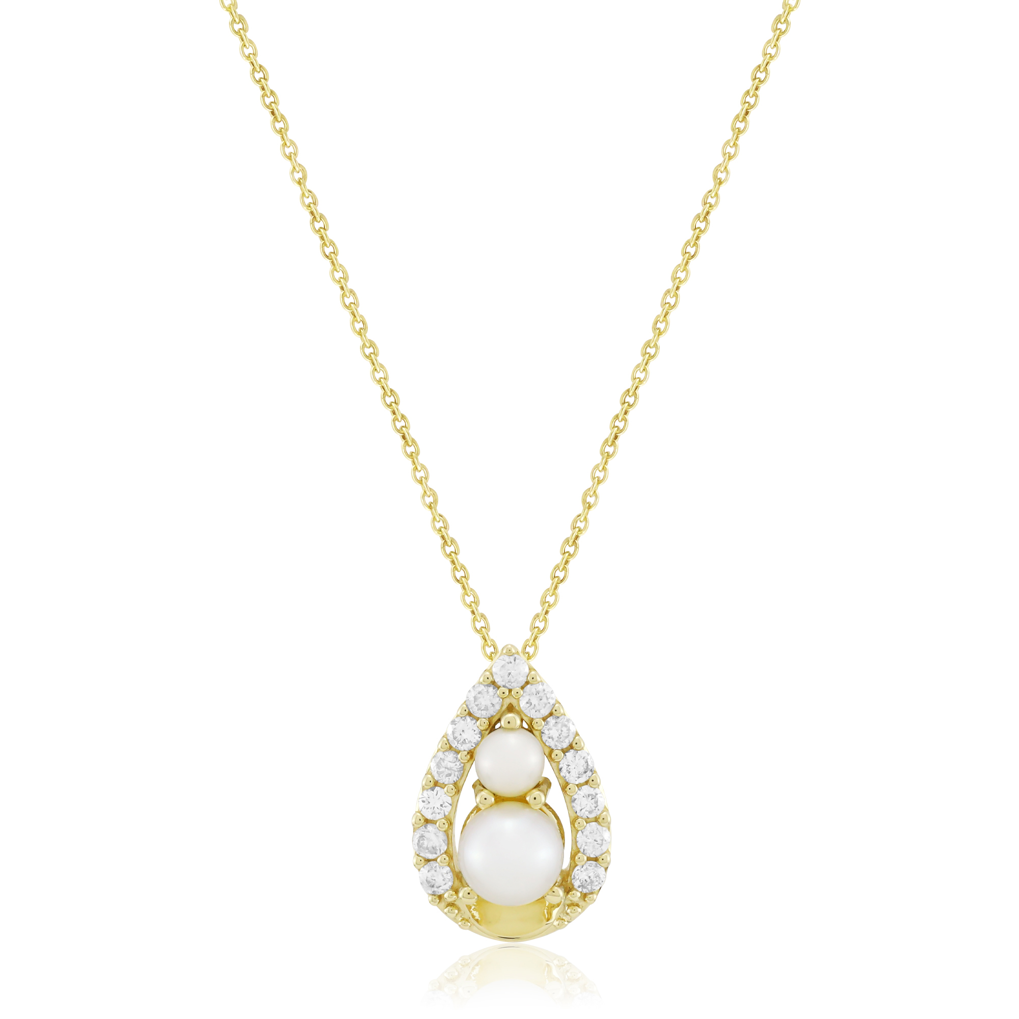 Freshwater Cultured Pearl and 1/4ctw Diamond Pear Frame Yellow Gold Pendant Necklace