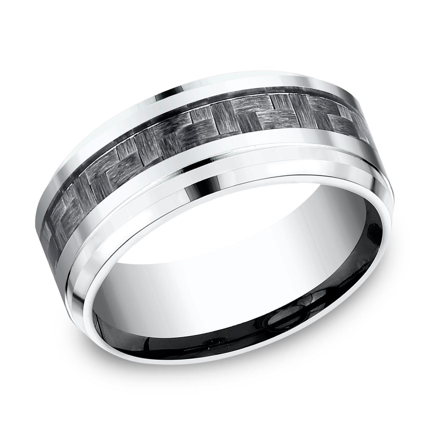 Benchmark Cobalt and Grey Carbon Fiber Center Comfort Fit Band | 9mm | Size 7