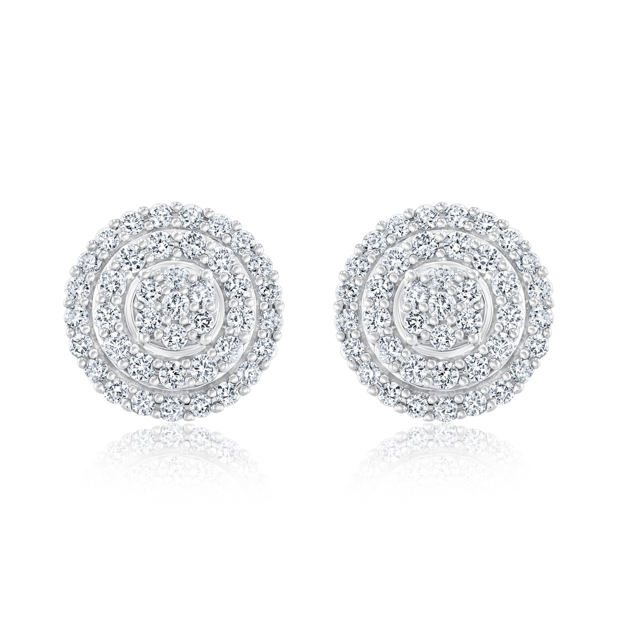 1ctw Diamond Composite Double Halo White Gold Stud Earrings