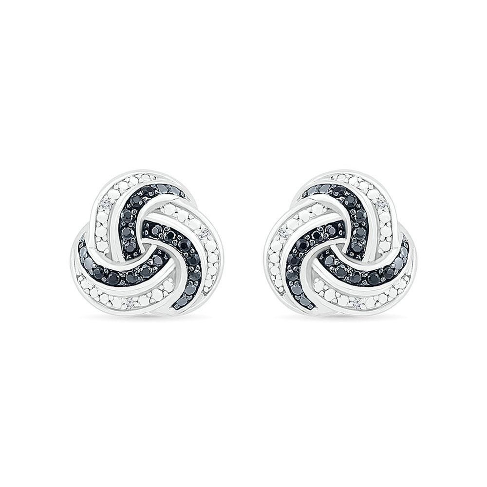 Treated Black Diamond and Diamond Swirl Stud Earrings 1/6ctw