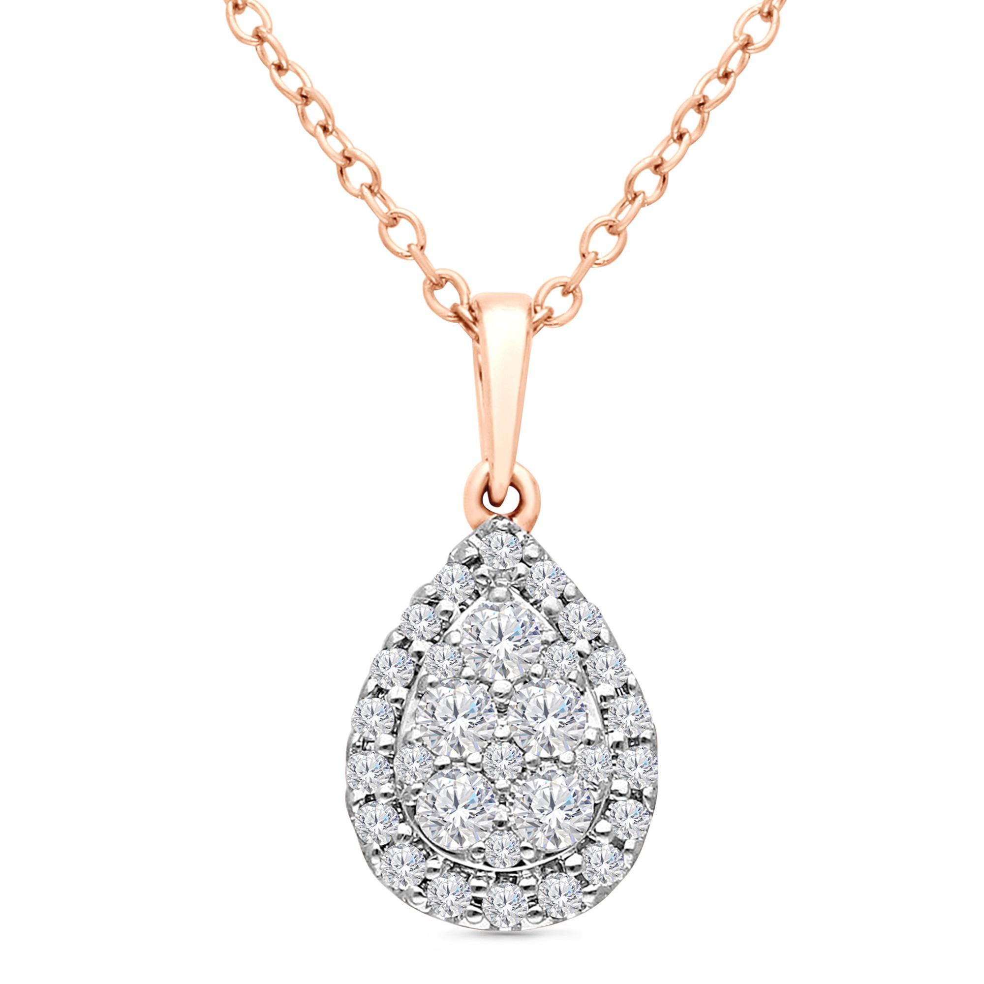 Kallati Rose Gold Pear Cluster Diamond Pendant 1/3ctw