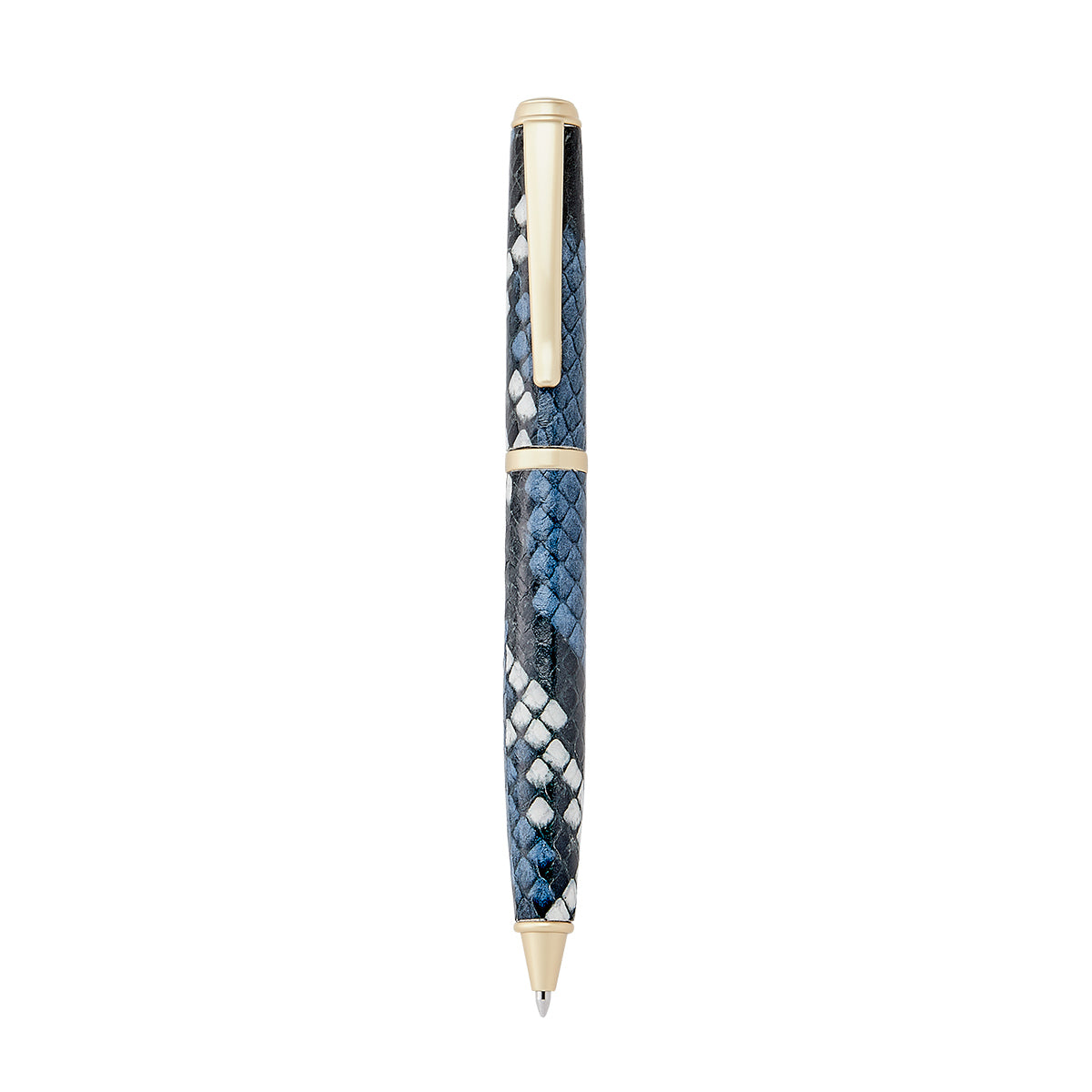 Graphic Image Leather Wrapped Pen Blue Embossed Python Leather