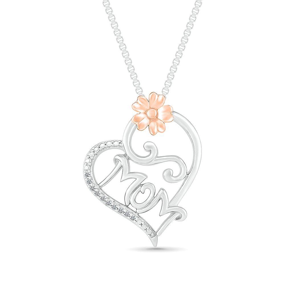1/20ctw Round Diamond Mom Heart Two-Tone Pendant Necklace