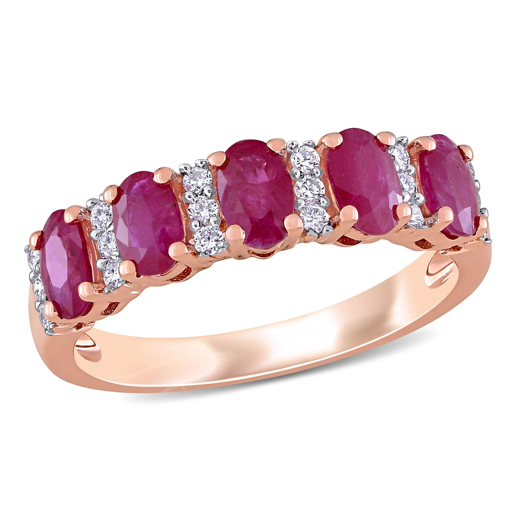 Oval Ruby and 1/6ctw Diamond Rose Gold Ring | Size 8.5