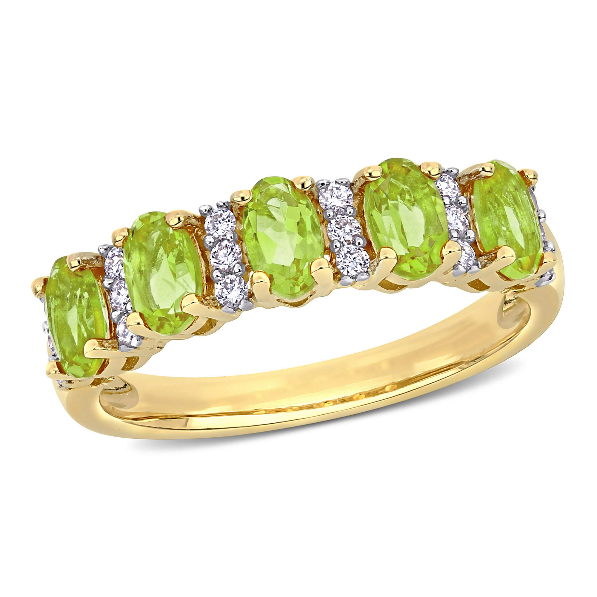Oval Peridot and 1/6ctw Diamond Yellow Gold Ring | Size 7.5
