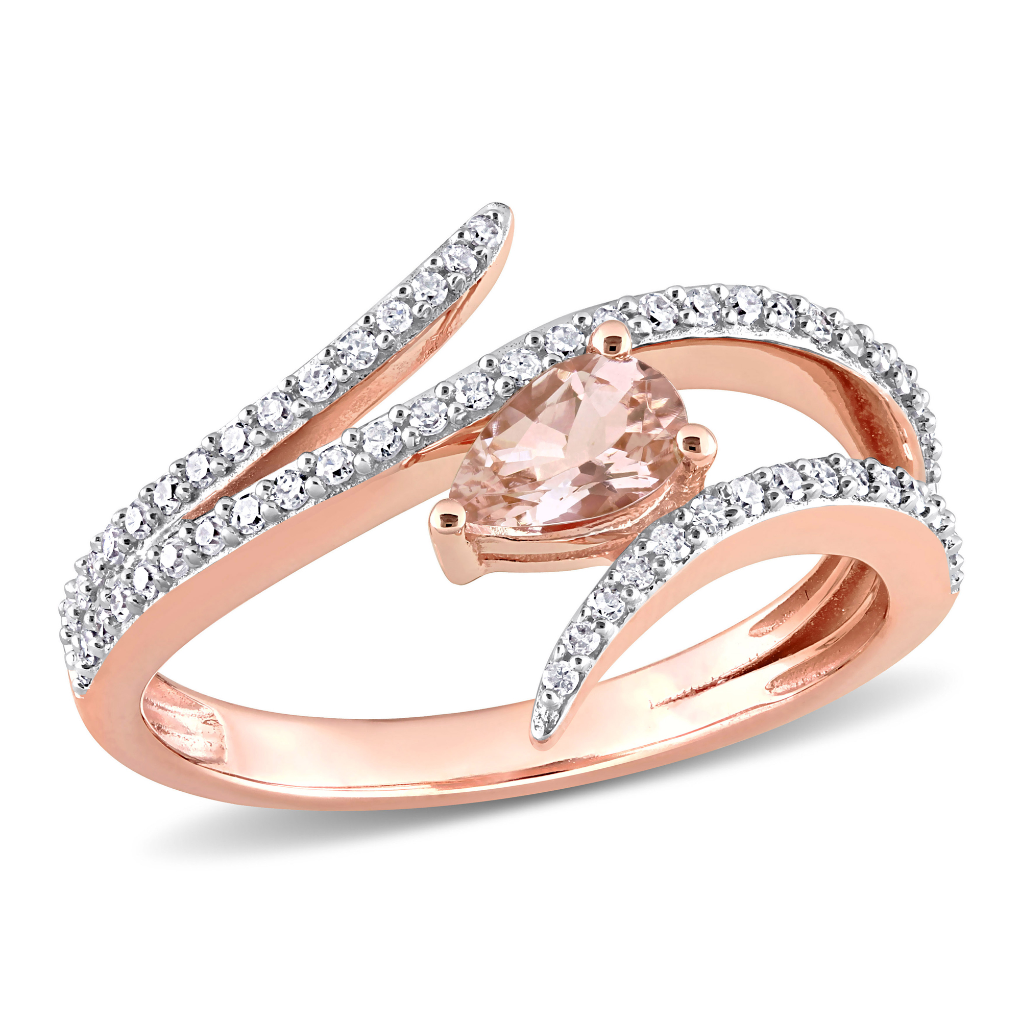 Pear Morganite and 1/4ctw Diamond Rose Gold Fashion Ring - Size 7.5