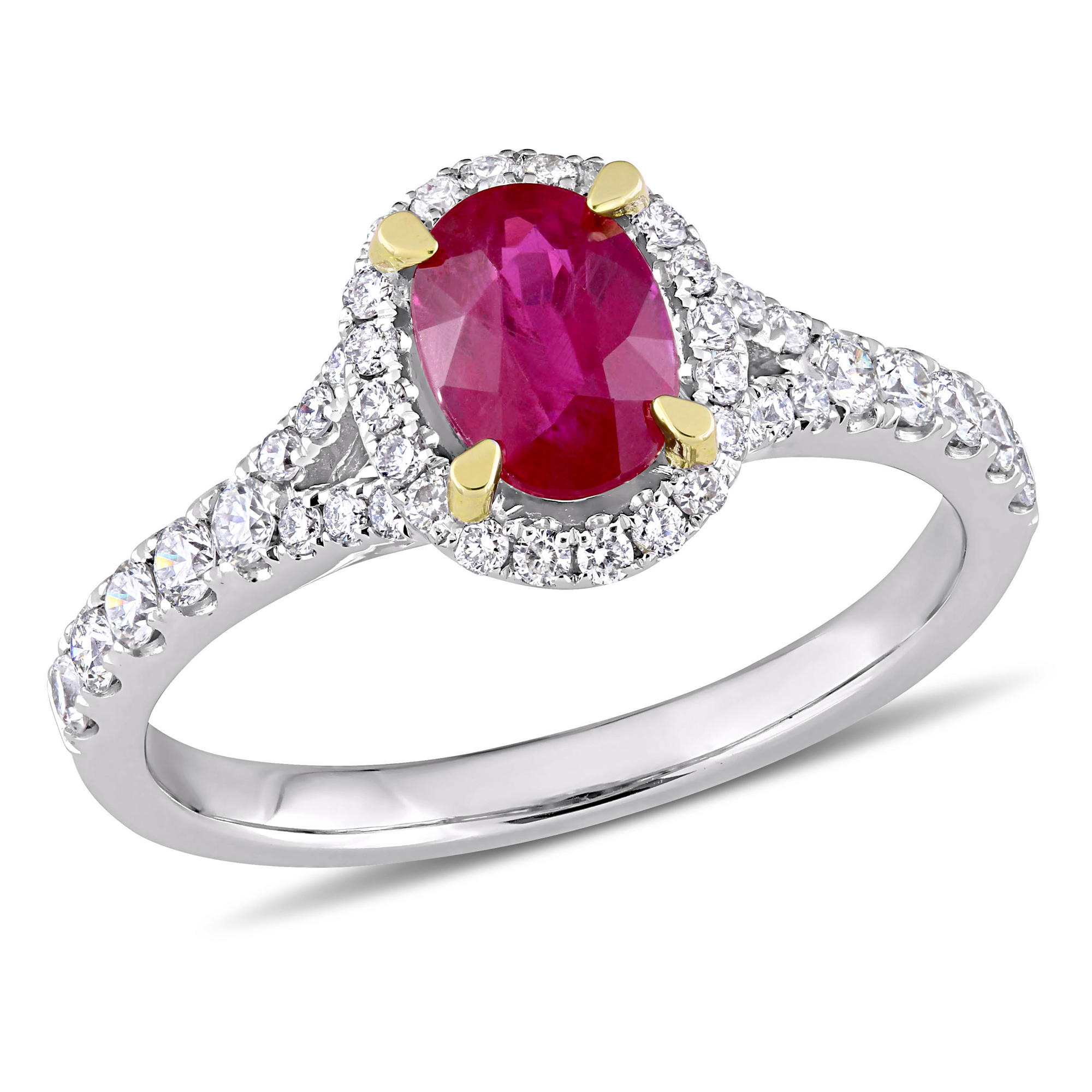 Oval Ruby and 1/2ctw Diamond White Gold Halo Ring - Size 8.5