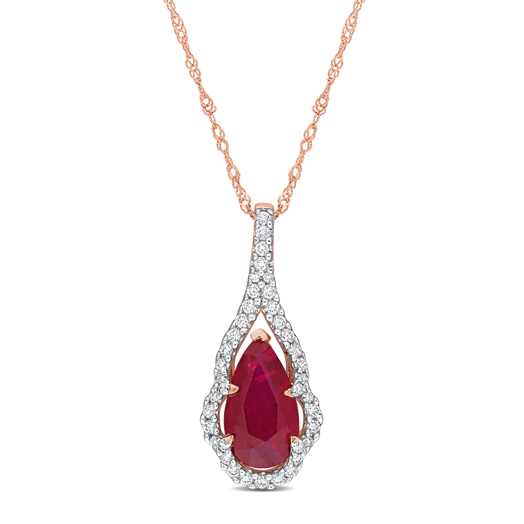 Pear Ruby and 1/4ctw Diamond Rose Gold Pendant Necklace
