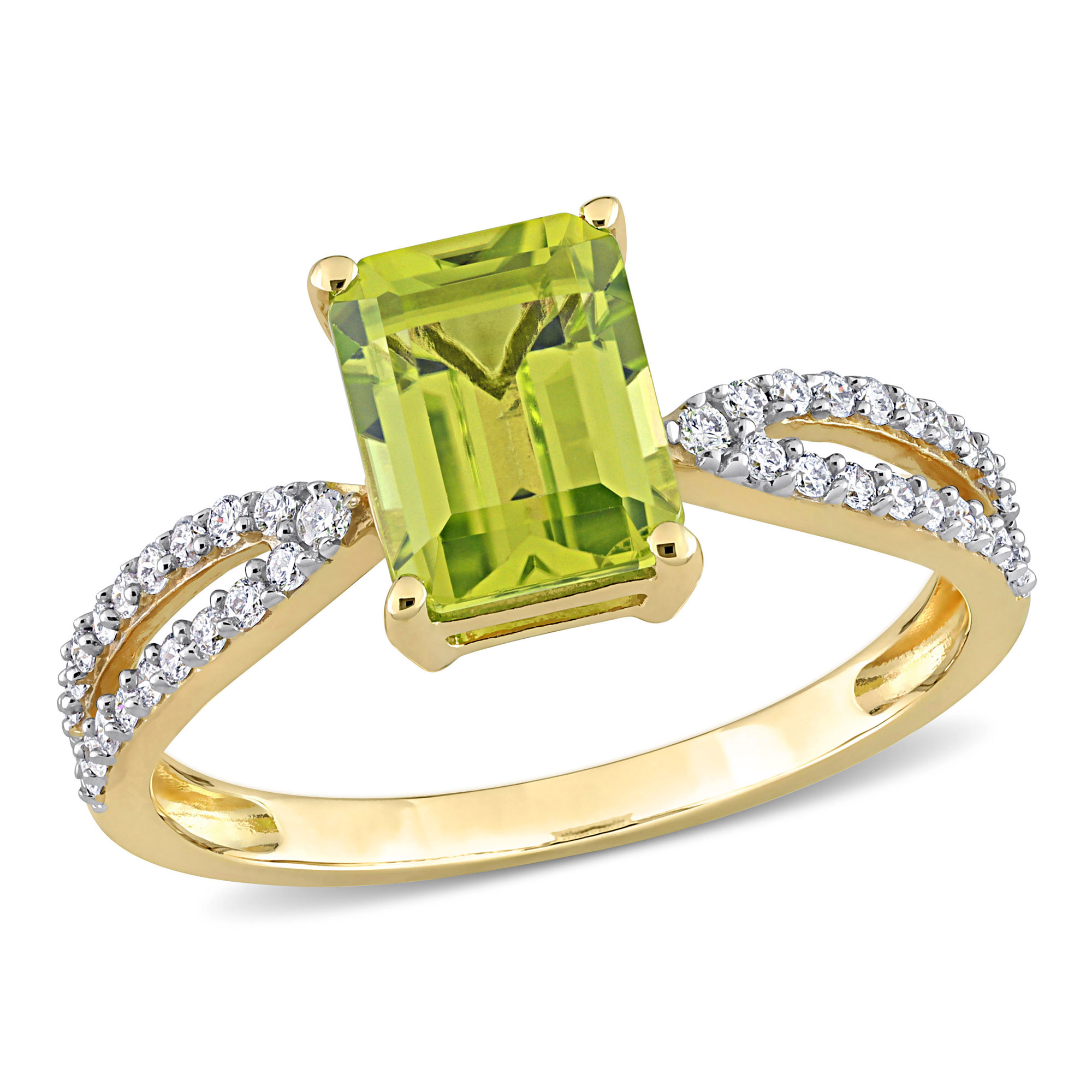 Octagon Peridot and 1/5ctw Diamond Yellow Gold Ring - Size 5