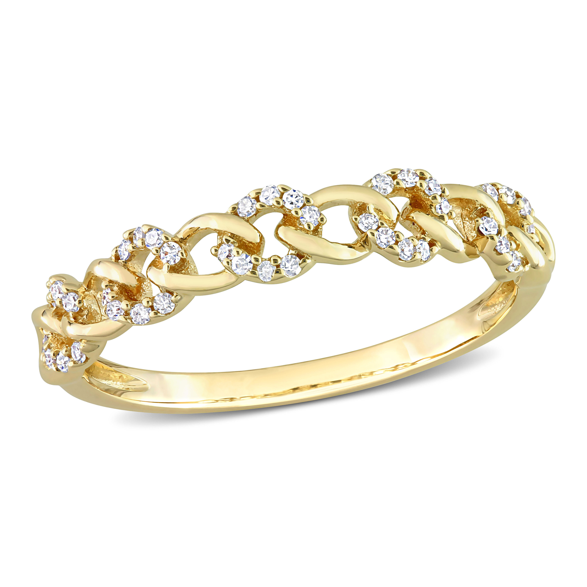 1/8ctw Diamond Circular Link Yellow Gold Stackable Ring | Size 10