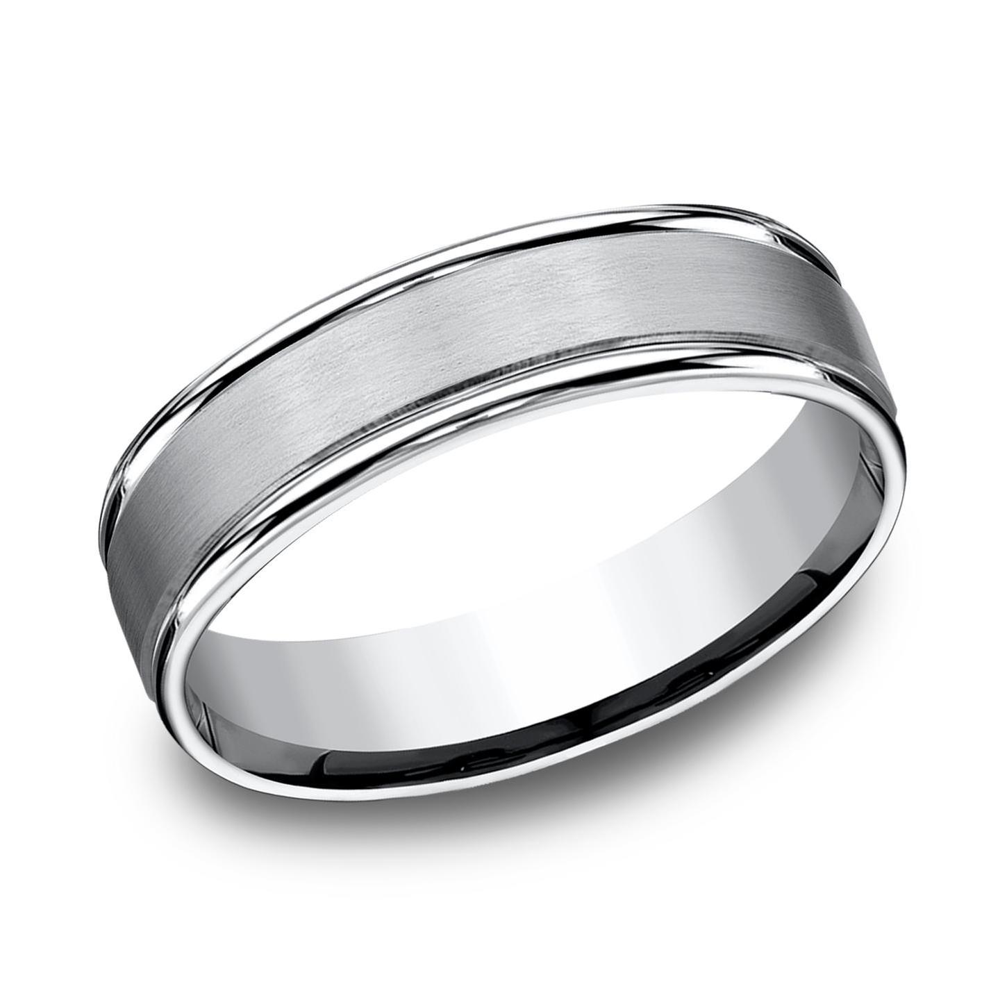Benchmark Cobalt Satin Center Round Edge Comfort Fit Band | 6mm | Size 10.5