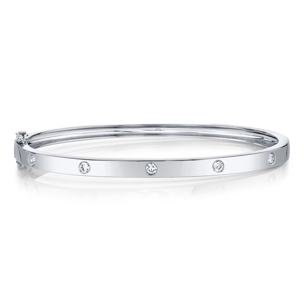 Shy Creation 3/8ctw Diamond White Gold Diamond Bangle Bracelet