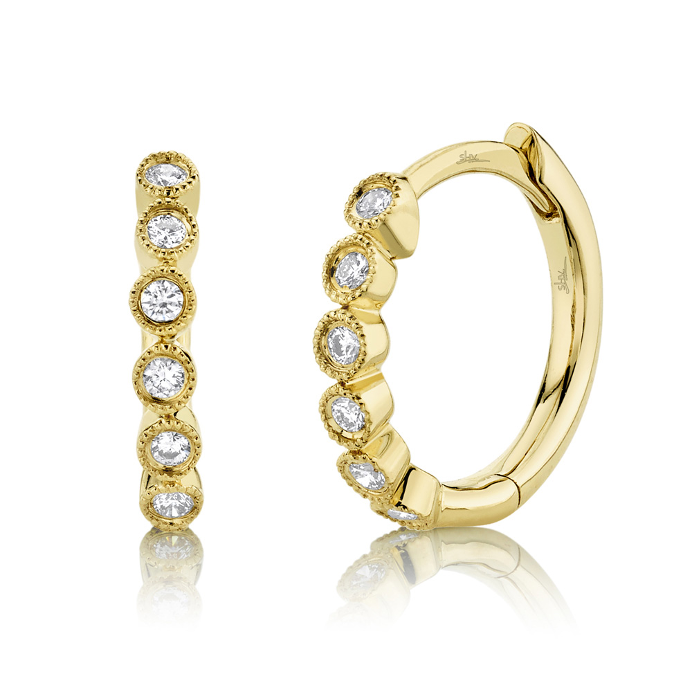 Shy Creation 1/10ctw Round Diamond Yellow Gold Huggie Hoop Earrings