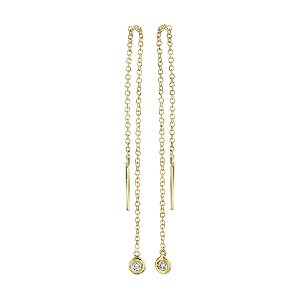 Shy Creation 1/20ctw Diamond Yellow Gold Threader Earrings
