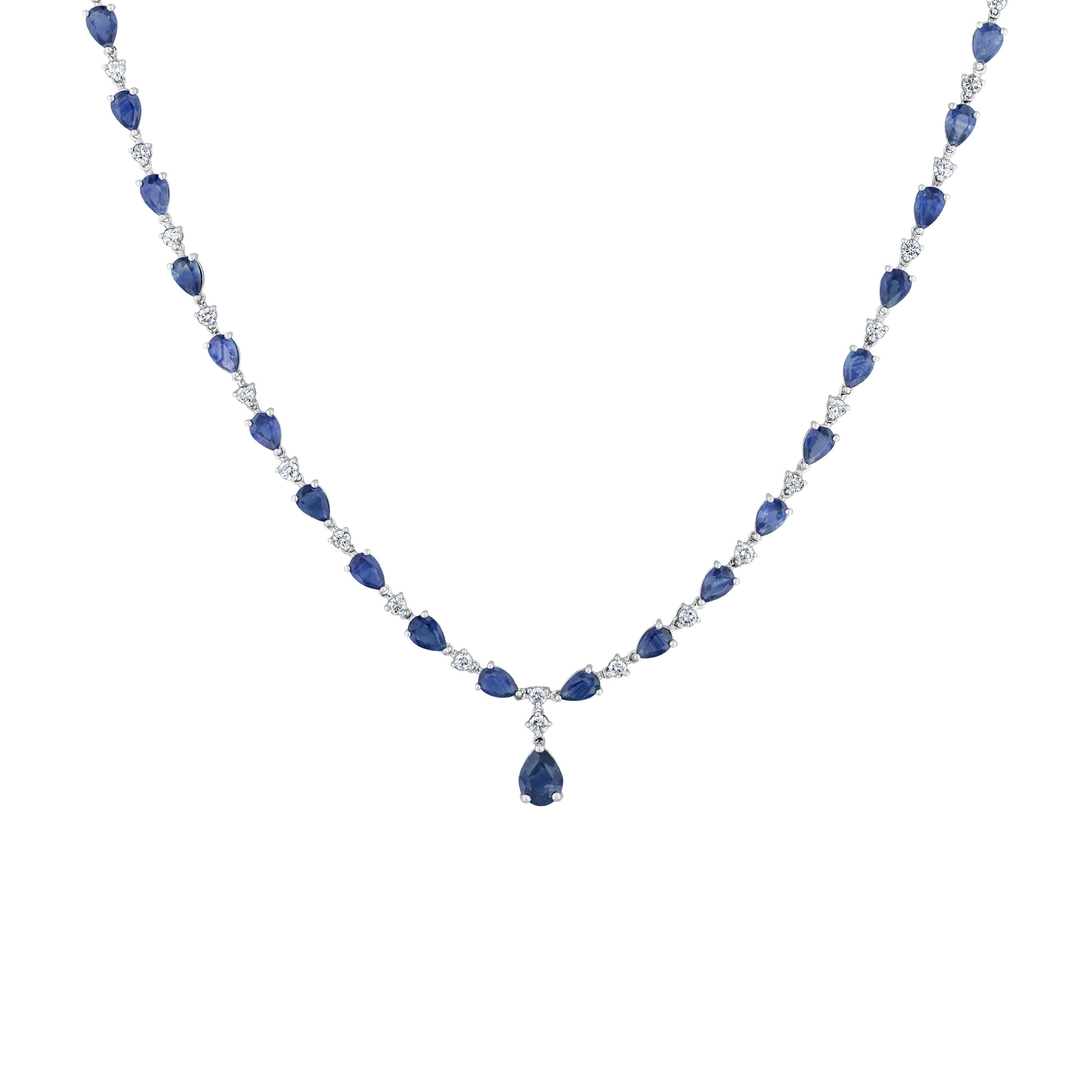 Pear Blue Sapphire and 1 1/2ctw Diamond White Gold Necklace - Watercolor Collection