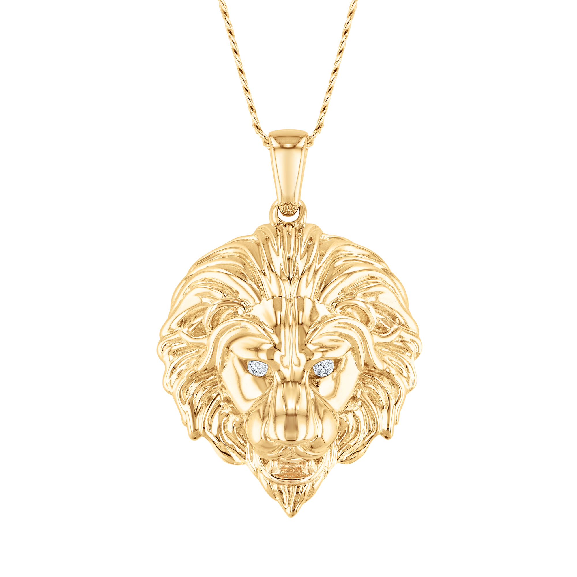 Diamond Accent Yellow Gold Lion Necklace | Men's | 22 Inches